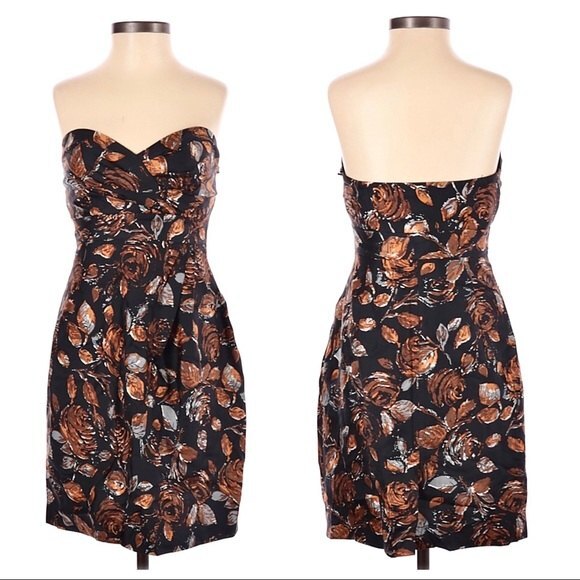 Tibi Dress Silk Strapless Floral Print Black Sweetheart Neckline 0 - Picture 1 of 7
